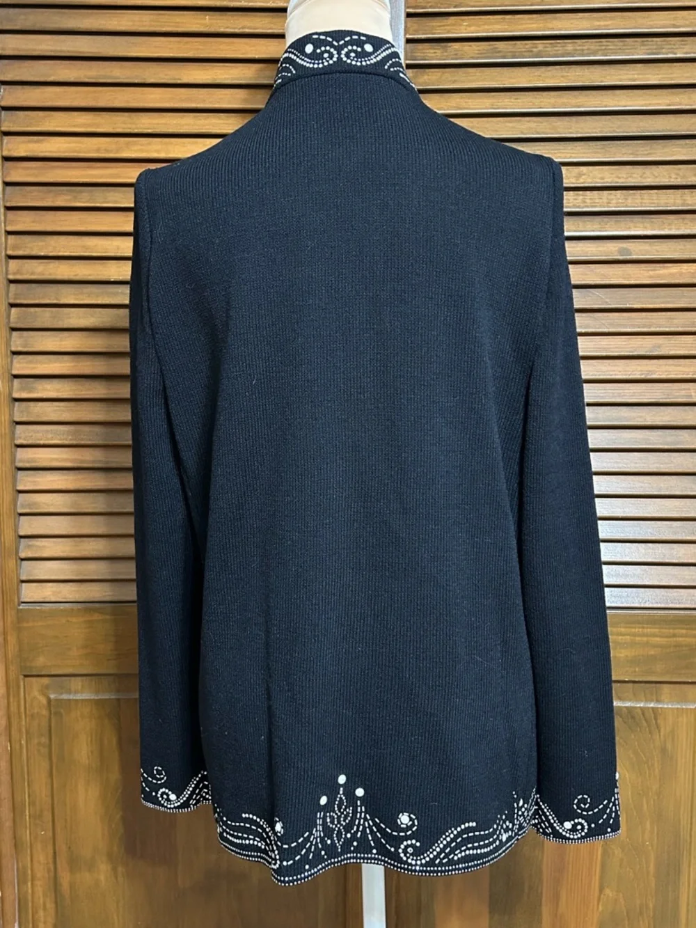 St. John Evening Black Pearl & Crystal Embellished Zip-up Knit Jacket Size 12 - Picture 5 of 11